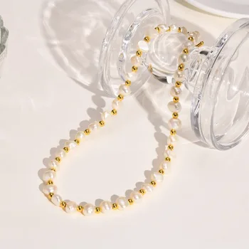 LONDANY colar Irregular, natural de pérola AT fivela colar simples e elegante retro pérola de água doce clavícula cadeia