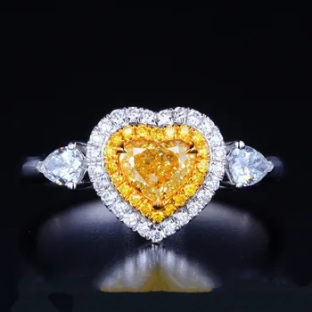 Brilhante em forma de coração topázio com um anel de diamantes anel Coração com amarelo diamantes em forma de Losango com um anel de diamantes