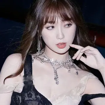 Yu Shuxin do Strass Colar Exagerada do Pescoço da Cadeia de Moda coreano Elegante Nicho Design Sentido Clavícula Cadeia de 2021 Novo