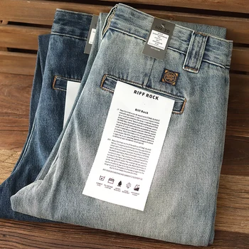 Outono New American Retro Pesado Sarja calças Jeans de Moda masculina de 90% de Algodão Lavado Velho Solta Reta Juventude Casual Calças